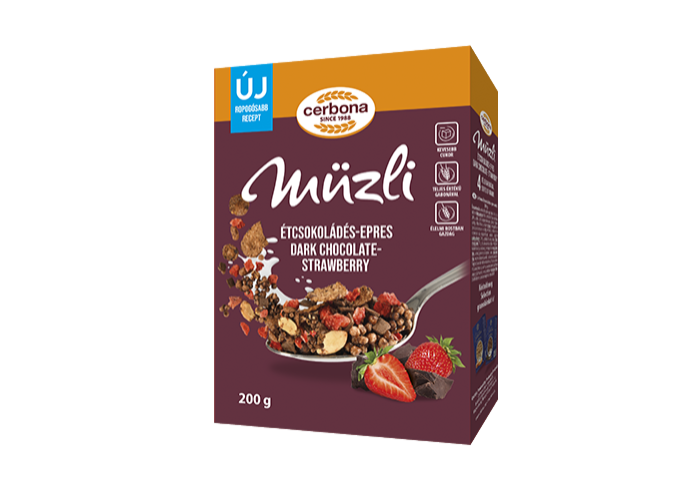 Muesli with dark chocolate and strawberry