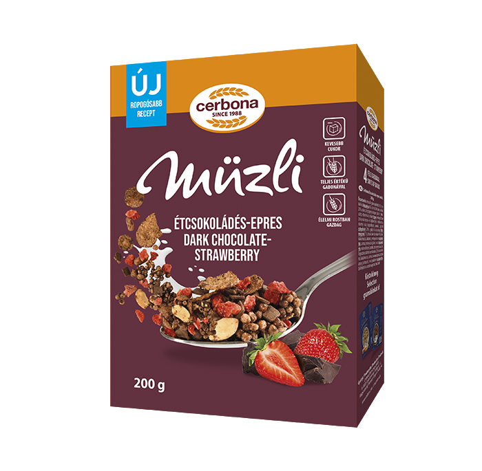 Muesli with dark chocolate and strawberry
