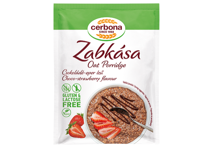 Csokoládé-eper ízű gluténmentes zabkása