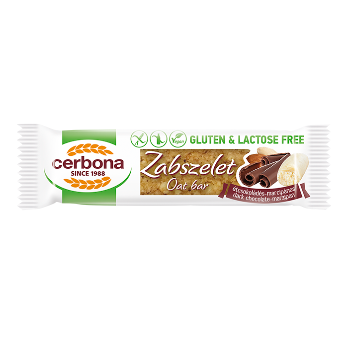 Baton ovăz cu ciocolată neagră și marțipan, cu talpă din glazură de cacao, fără gluten și fără lactoză