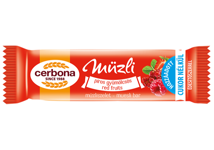 Piros gyümölcsös müzliszelet