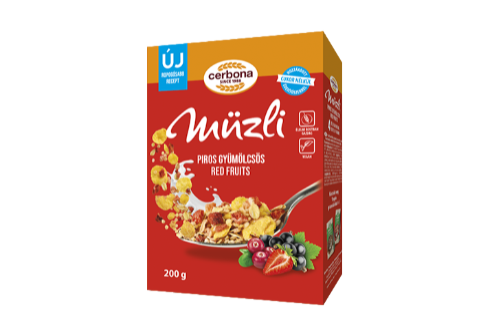 Musli cu fructe roșii cu îndulcitor și fără zahăr adăugat
