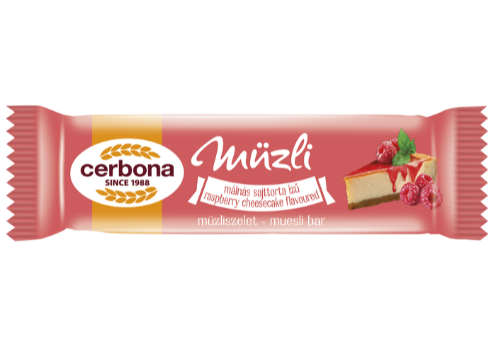 Baton musli cu aromă de cheesecake și zmeură