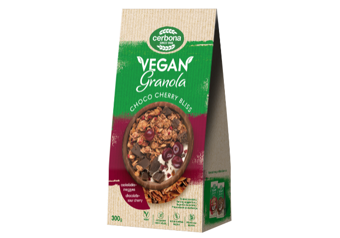Granola vegană cu ciocolată și vișine 