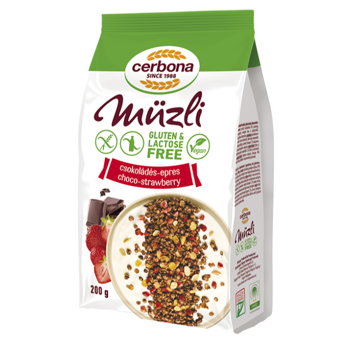 Muesli fără gluten cu ciocolată și căpșuni